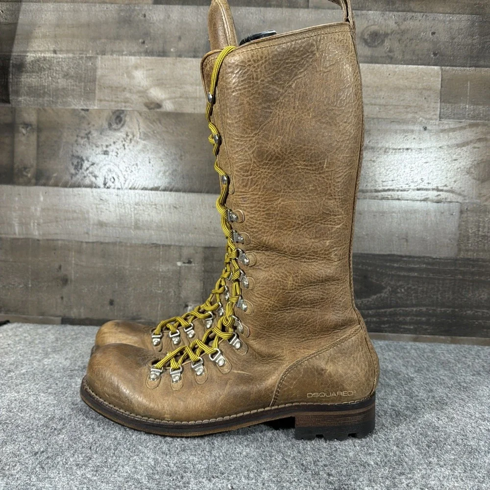 RARE DSQUARED2 Tall Canadian Hiking Boots Leather Archive Maple Leaf Italy 45/12